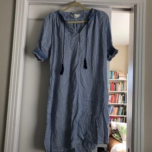 NWOT H&M blue striped dress casual tassels ruched